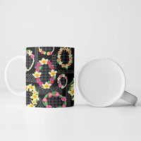 Hawaiian Kakau Tattoo Leis and Palaka Pattern Ceramic Mug Traditional Aloha Tribal Black Color