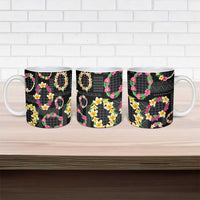 Hawaiian Kakau Tattoo Leis and Palaka Pattern Ceramic Mug Traditional Aloha Tribal Black Color