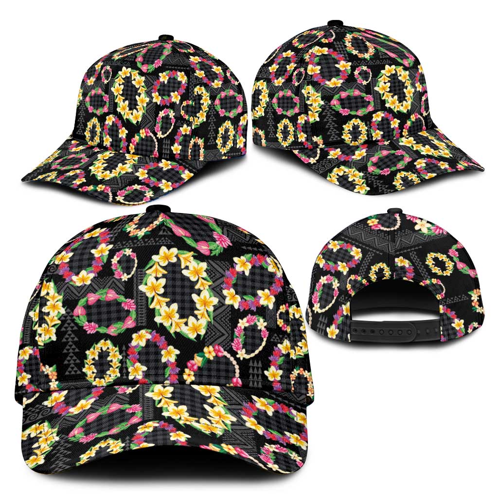 Hawaiian Kakau Tattoo Leis and Palaka Pattern Classic Cap Traditional Aloha Tribal Black Color