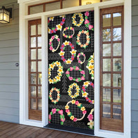 Hawaiian Kakau Tattoo Leis and Palaka Pattern Door Cover Traditional Aloha Tribal Black Color