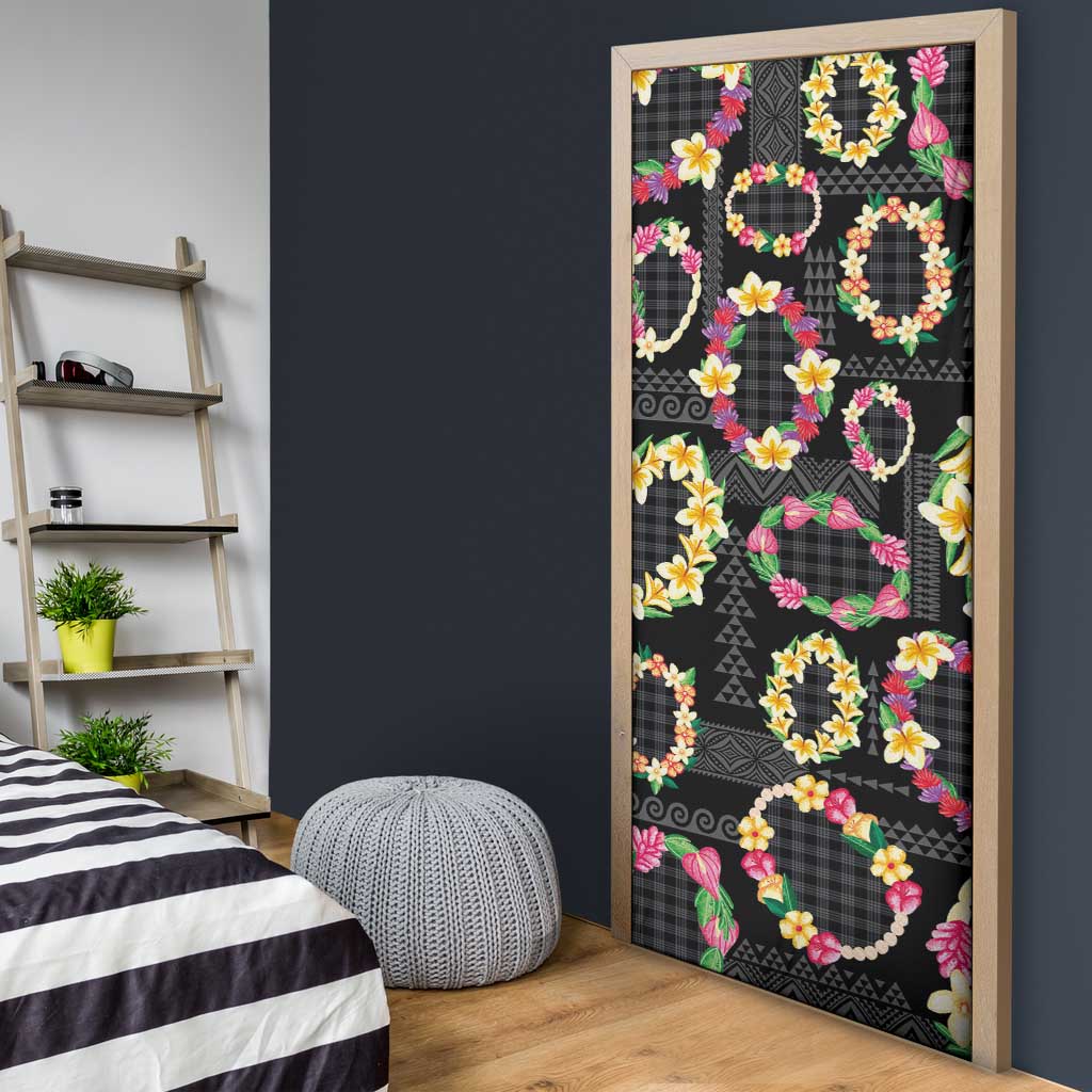 Hawaiian Kakau Tattoo Leis and Palaka Pattern Door Cover Traditional Aloha Tribal Black Color