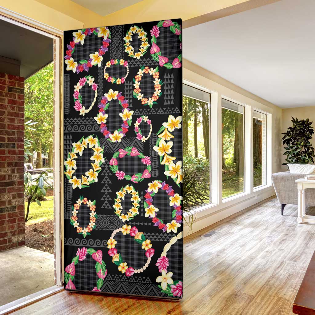 Hawaiian Kakau Tattoo Leis and Palaka Pattern Door Cover Traditional Aloha Tribal Black Color