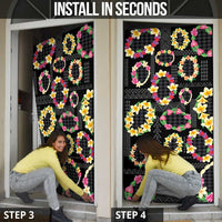 Hawaiian Kakau Tattoo Leis and Palaka Pattern Door Cover Traditional Aloha Tribal Black Color