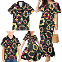 Hawaiian Kakau Tattoo Leis and Palaka Pattern Family Matching Mermaid Dress and Hawaiian Shirt Traditional Aloha Tribal Black Color LT03 - Polynesian Pride
