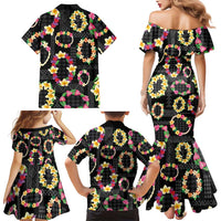 Hawaiian Kakau Tattoo Leis and Palaka Pattern Family Matching Mermaid Dress and Hawaiian Shirt Traditional Aloha Tribal Black Color LT03 - Polynesian Pride