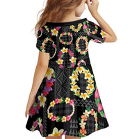 Hawaiian Kakau Tattoo Leis and Palaka Pattern Family Matching Off Shoulder Maxi Dress and Hawaiian Shirt Traditional Aloha Tribal Black Color LT03 - Polynesian Pride