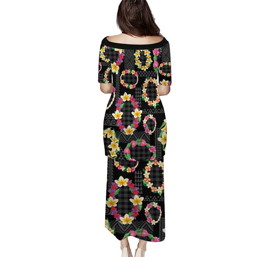 Hawaiian Kakau Tattoo Leis and Palaka Pattern Family Matching Puletasi and Hawaiian Shirt Traditional Aloha Tribal Black Color LT03 - Polynesian Pride