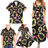 Hawaiian Kakau Tattoo Leis and Palaka Pattern Family Matching Summer Maxi Dress and Hawaiian Shirt Traditional Aloha Tribal Black Color LT03 - Polynesian Pride