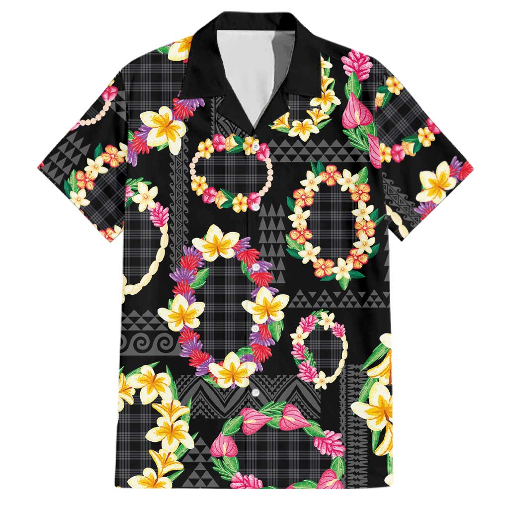 Hawaiian Kakau Tattoo Leis and Palaka Pattern Family Matching Summer Maxi Dress and Hawaiian Shirt Traditional Aloha Tribal Black Color LT03 Dad's Shirt - Short Sleeve Black - Polynesian Pride