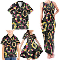 Hawaiian Kakau Tattoo Leis and Palaka Pattern Family Matching Tank Maxi Dress and Hawaiian Shirt Traditional Aloha Tribal Black Color LT03 - Polynesian Pride