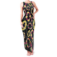 Hawaiian Kakau Tattoo Leis and Palaka Pattern Family Matching Tank Maxi Dress and Hawaiian Shirt Traditional Aloha Tribal Black Color LT03 Mom's Dress Black - Polynesian Pride