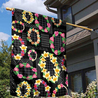 Hawaiian Kakau Tattoo Leis and Palaka Pattern Garden Flag Traditional Aloha Tribal Black Color