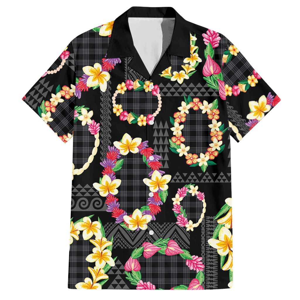 Hawaiian Kakau Tattoo Leis and Palaka Pattern Hawaiian Shirt Traditional Aloha Tribal Black Color