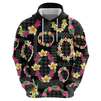 Hawaiian Kakau Tattoo Leis and Palaka Pattern Hoodie Traditional Aloha Tribal Black Color