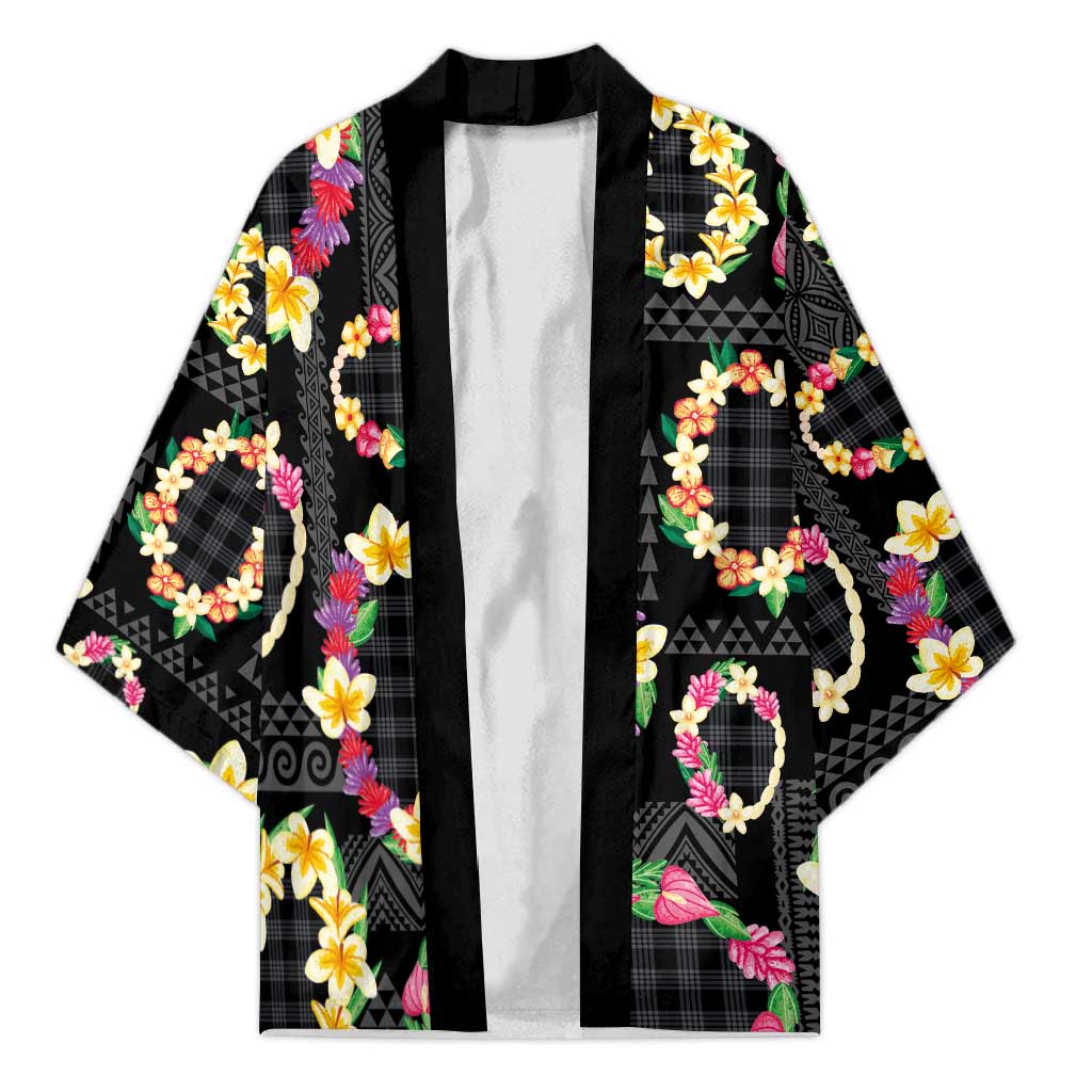 Hawaiian Kakau Tattoo Leis and Palaka Pattern Kimono Traditional Aloha Tribal Black Color