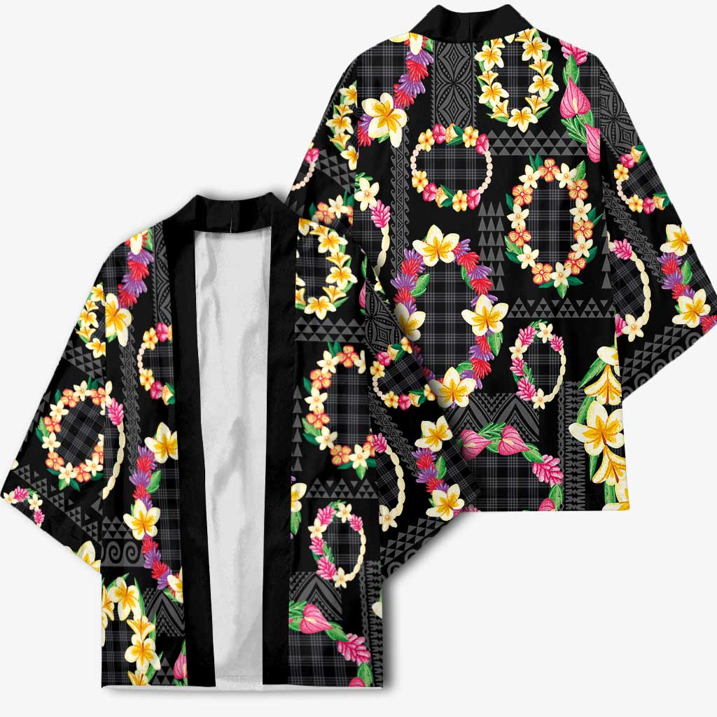 Hawaiian Kakau Tattoo Leis and Palaka Pattern Kimono Traditional Aloha Tribal Black Color