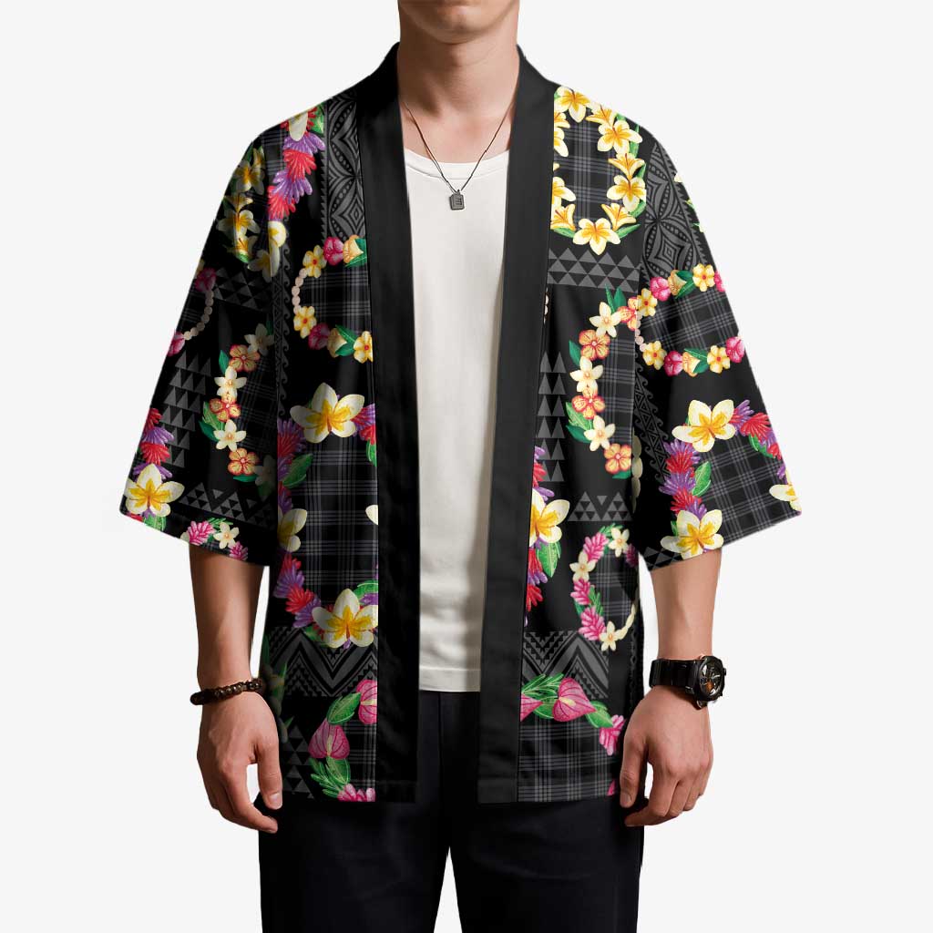 Hawaiian Kakau Tattoo Leis and Palaka Pattern Kimono Traditional Aloha Tribal Black Color