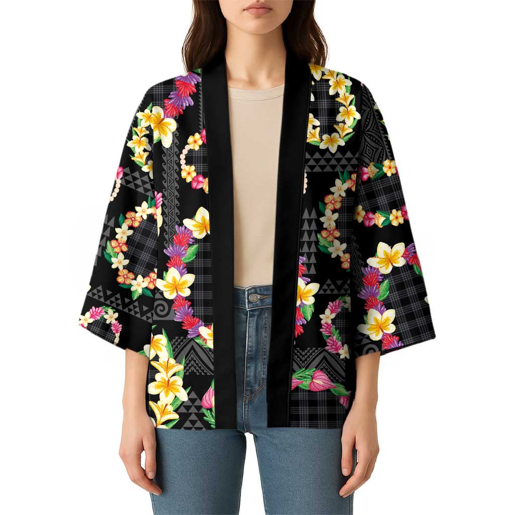 Hawaiian Kakau Tattoo Leis and Palaka Pattern Kimono Traditional Aloha Tribal Black Color