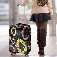 Hawaiian Kakau Tattoo Leis and Palaka Pattern Luggage Cover Traditional Aloha Tribal Black Color