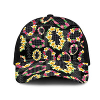Hawaiian Kakau Tattoo Leis and Palaka Pattern Mesh Trucker Cap Traditional Aloha Tribal Black Color
