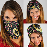 Hawaiian Kakau Tattoo Leis and Palaka Pattern Neck Gaiter Traditional Aloha Tribal Black Color
