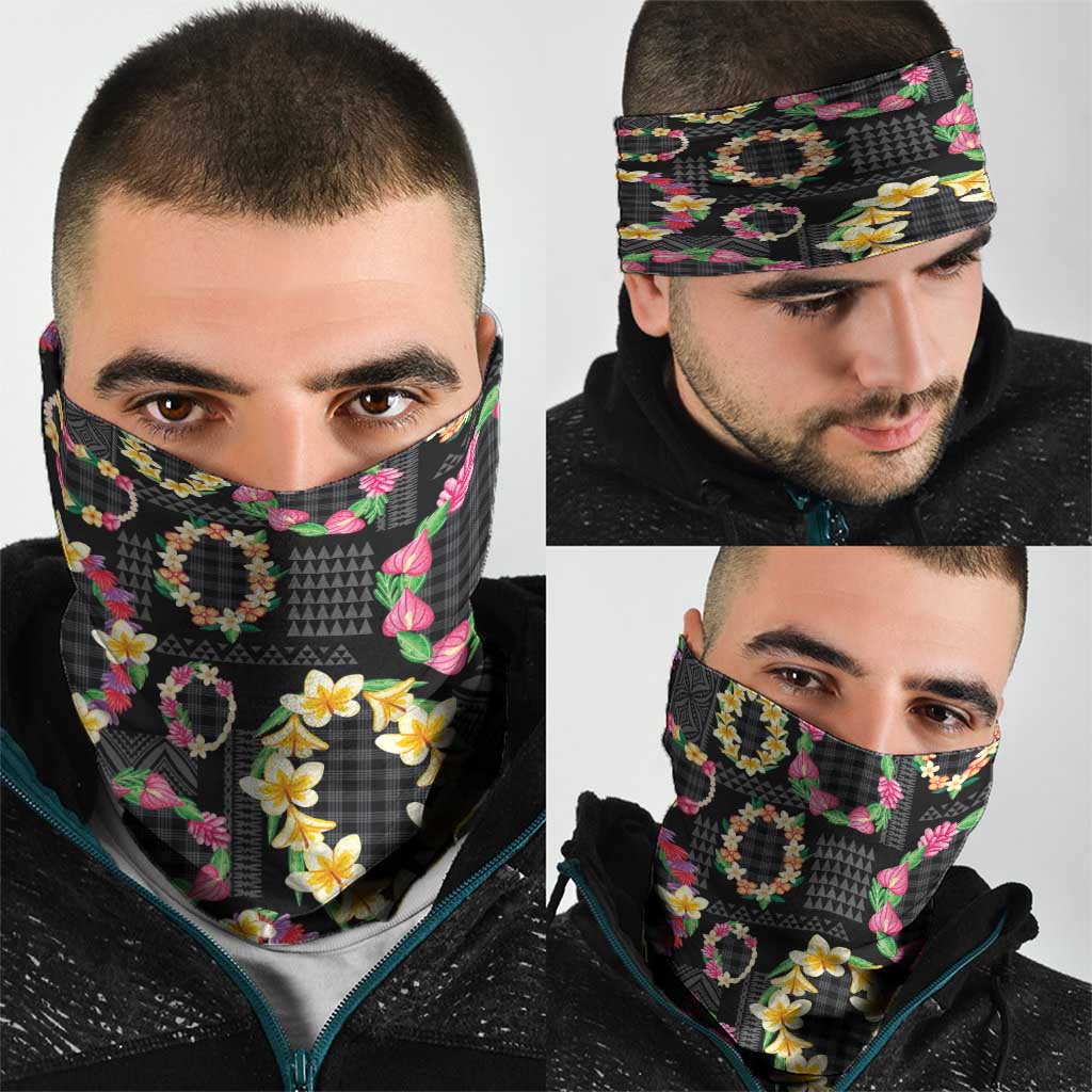 Hawaiian Kakau Tattoo Leis and Palaka Pattern Neck Gaiter Traditional Aloha Tribal Black Color