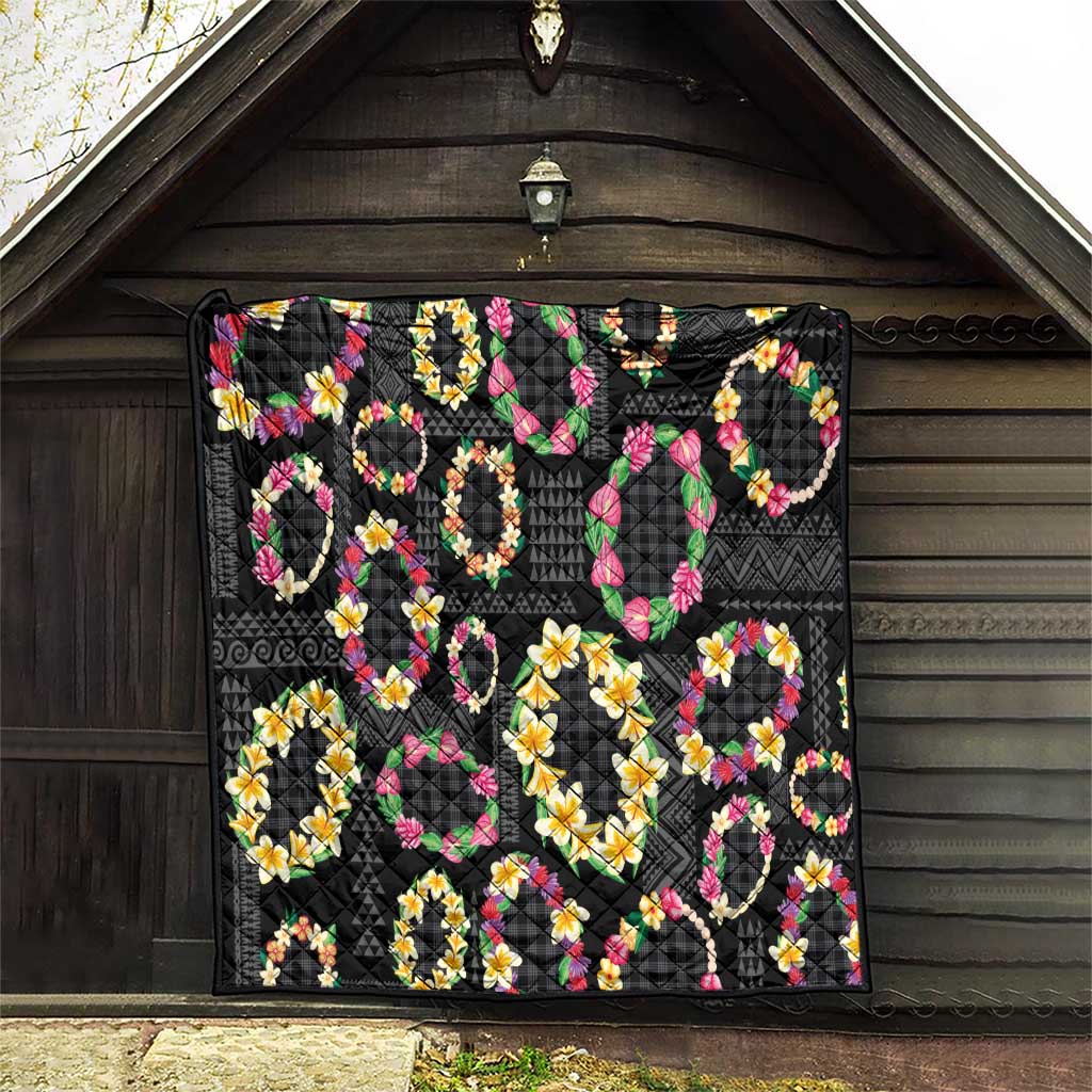 Hawaiian Kakau Tattoo Leis and Palaka Pattern Quilt Traditional Aloha Tribal Black Color
