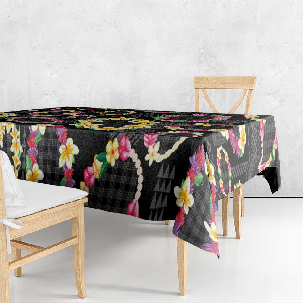 Hawaiian Kakau Tattoo Leis and Palaka Pattern Tablecloth Traditional Aloha Tribal Black Color