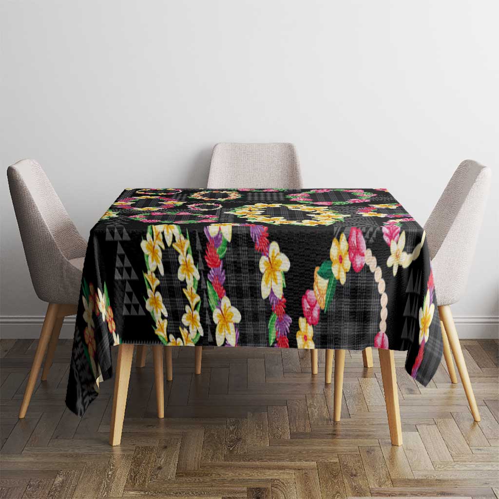 Hawaiian Kakau Tattoo Leis and Palaka Pattern Tablecloth Traditional Aloha Tribal Black Color