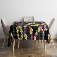 Hawaiian Kakau Tattoo Leis and Palaka Pattern Tablecloth Traditional Aloha Tribal Black Color