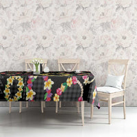 Hawaiian Kakau Tattoo Leis and Palaka Pattern Tablecloth Traditional Aloha Tribal Black Color