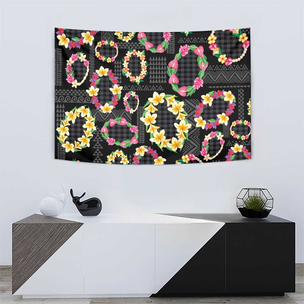 Hawaiian Kakau Tattoo Leis and Palaka Pattern Tapestry Traditional Aloha Tribal Black Color