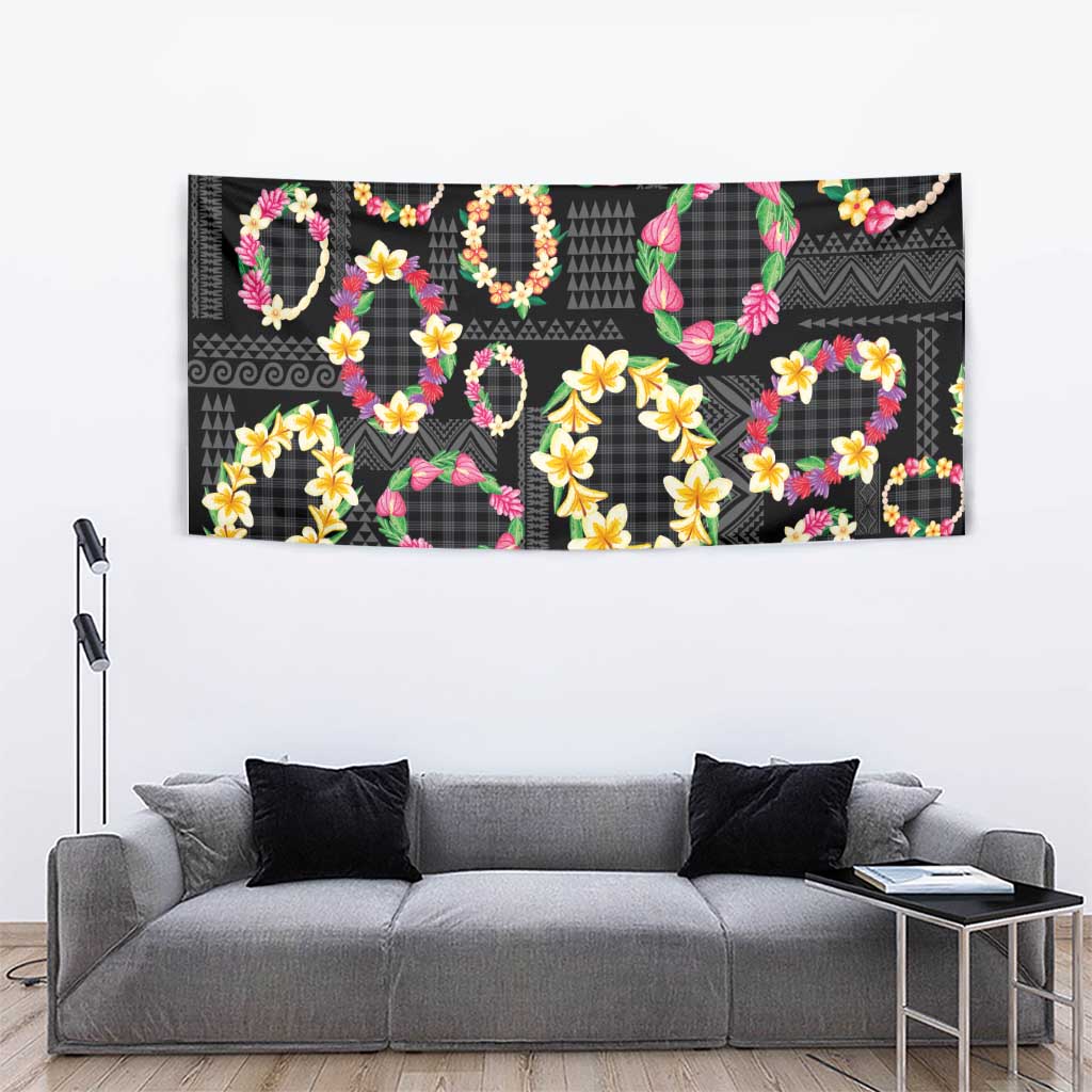 Hawaiian Kakau Tattoo Leis and Palaka Pattern Tapestry Traditional Aloha Tribal Black Color