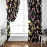 Hawaiian Kakau Tattoo Leis and Palaka Pattern Window Curtain Traditional Aloha Tribal Black Color