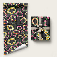 Hawaiian Kakau Tattoo Leis and Palaka Pattern Wrapping Paper Traditional Aloha Tribal Black Color