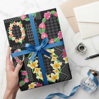 Hawaiian Kakau Tattoo Leis and Palaka Pattern Wrapping Paper Traditional Aloha Tribal Black Color