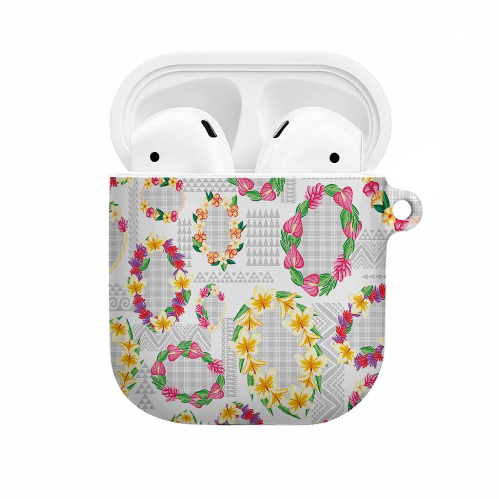 Hawaiian Kakau Tattoo Leis and Palaka Pattern AirPods Case Traditional Aloha Tribal White Color