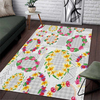 Hawaiian Kakau Tattoo Leis and Palaka Pattern Area Rug Traditional Aloha Tribal White Color