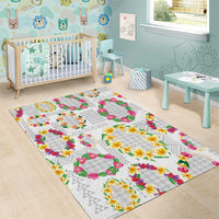 Hawaiian Kakau Tattoo Leis and Palaka Pattern Area Rug Traditional Aloha Tribal White Color