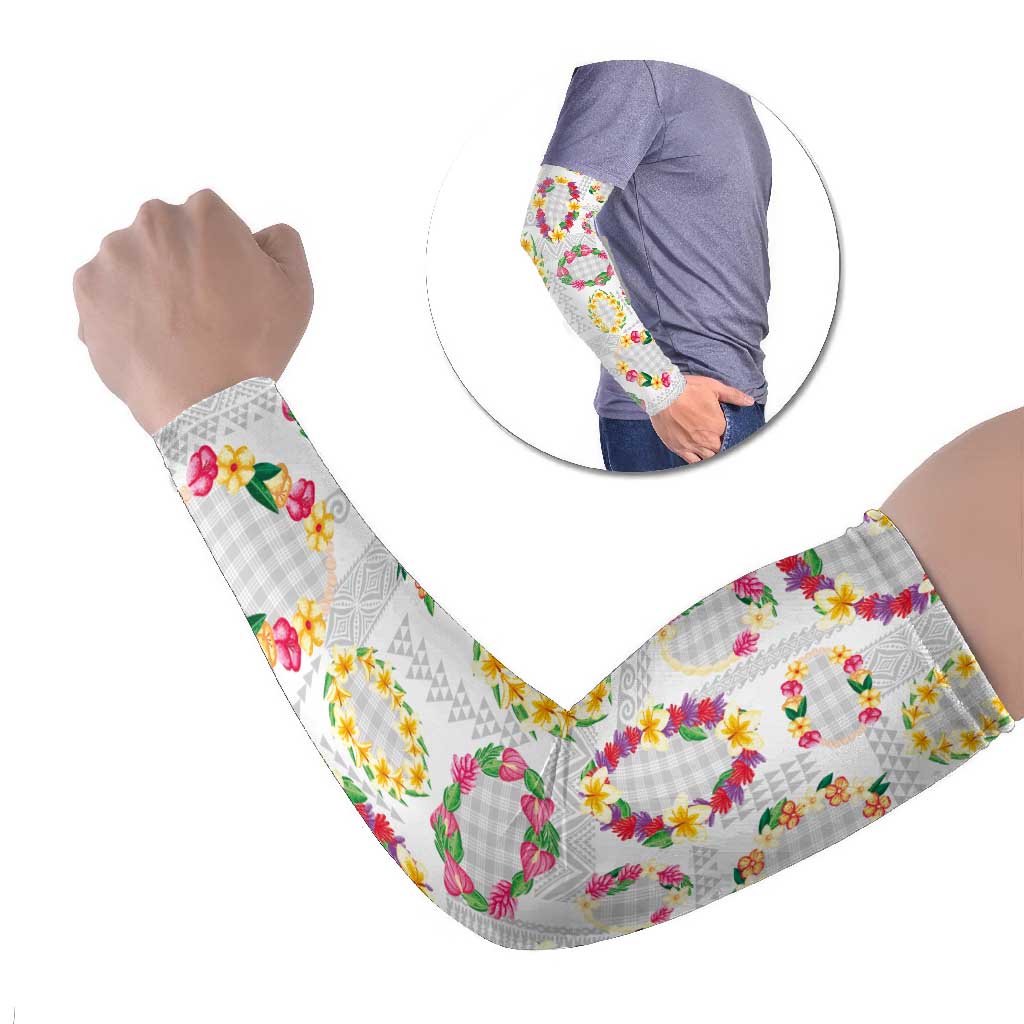 Hawaiian Kakau Tattoo Leis and Palaka Pattern Arm Sleeves Traditional Aloha Tribal White Color