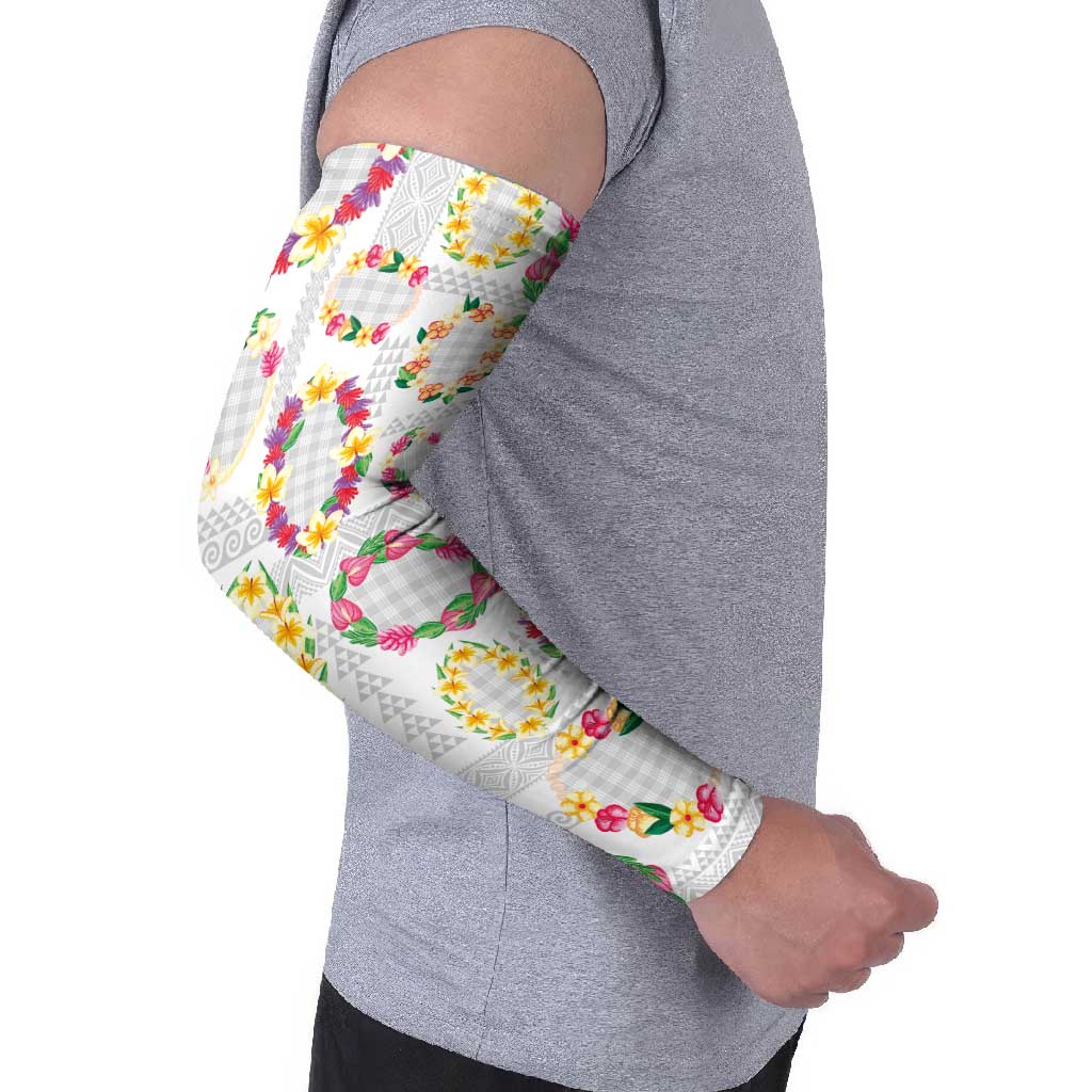 Hawaiian Kakau Tattoo Leis and Palaka Pattern Arm Sleeves Traditional Aloha Tribal White Color