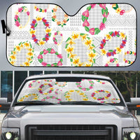 Hawaiian Kakau Tattoo Leis and Palaka Pattern Auto Sun Shade Traditional Aloha Tribal White Color