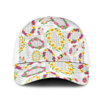 Hawaiian Kakau Tattoo Leis and Palaka Pattern Baseball Net Cap Traditional Aloha Tribal White Color