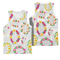 Hawaiian Kakau Tattoo Leis and Palaka Pattern Basketball Jersey Traditional Aloha Tribal White Color