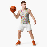 Hawaiian Kakau Tattoo Leis and Palaka Pattern Basketball Jersey Traditional Aloha Tribal White Color