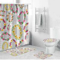Hawaiian Kakau Tattoo Leis and Palaka Pattern Bathroom Set Traditional Aloha Tribal White Color