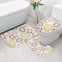 Hawaiian Kakau Tattoo Leis and Palaka Pattern Bathroom Set Traditional Aloha Tribal White Color