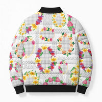 Hawaiian Kakau Tattoo Leis and Palaka Pattern Bomber Puffer Jacket Traditional Aloha Tribal White Color