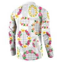 Hawaiian Kakau Tattoo Leis and Palaka Pattern Button Sweatshirt Traditional Aloha Tribal White Color