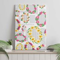 Hawaiian Kakau Tattoo Leis and Palaka Pattern Canvas Wall Art Traditional Aloha Tribal White Color